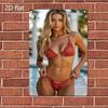 Metal Bikini Girl Wall Art Red Leopard Canvas Print Home Decor Bar Poster
