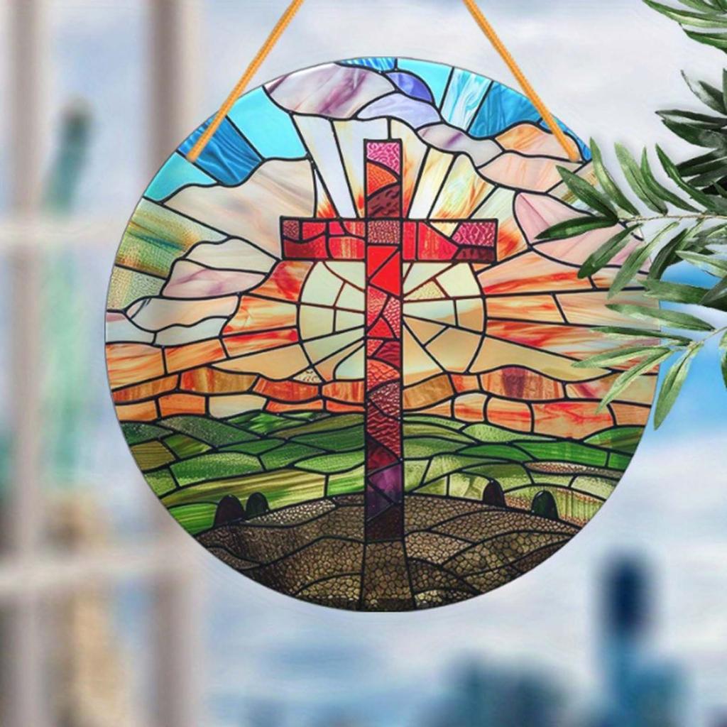 2D Handcrafted Radiant Cross Sign YouCross Hanging Stained Glass For Cross Decor For Home Decor, Religious Events, Christma