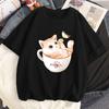 Sommerkatze Baumwoll-T-Shirt Damen Tierprint Kurzarm