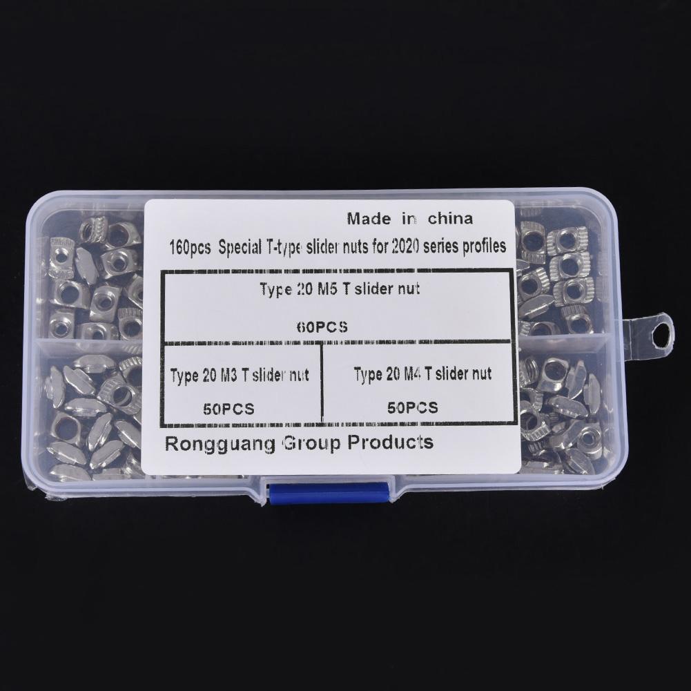 160pcs T Slot Sliding Nut Fastener Hardware M3 M4 M5 for 2020 Aluminum Profiles