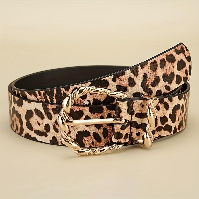 Women'S Fashion Gold Needle Button Leopard Pattern Belt Vintage Pu Leather Women'S Belt Paired With Jeans