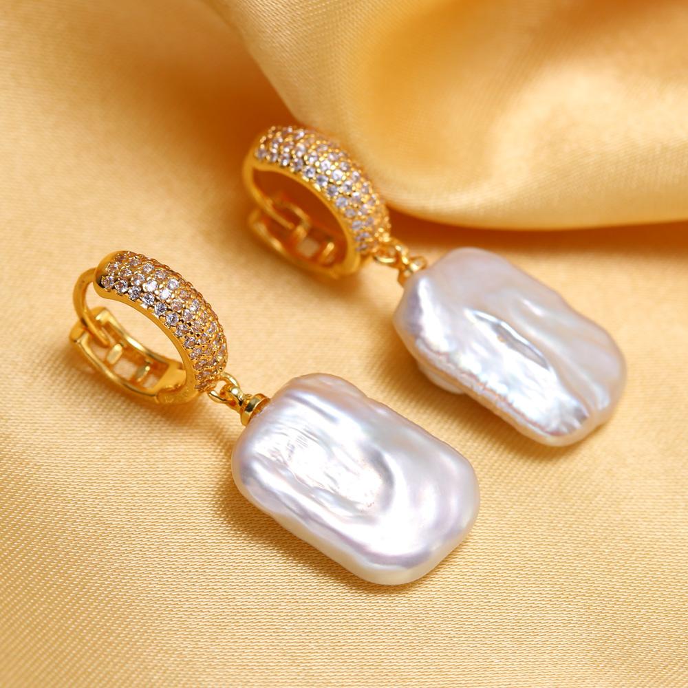 SENIKO Natural Freshwater Big Baroque Pearl Earrings Fashion Cubic Zirconia Pearl Drop Earrings For Women Party Jewelry