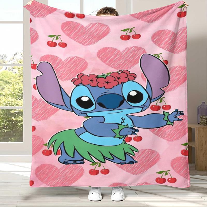 Kawaii S-Stitch Cartoon Flannel Blanket,Ultra Soft Warm Plush Throw for Home Bedroom Bed Sofa Cover Camping Picnic gift kids