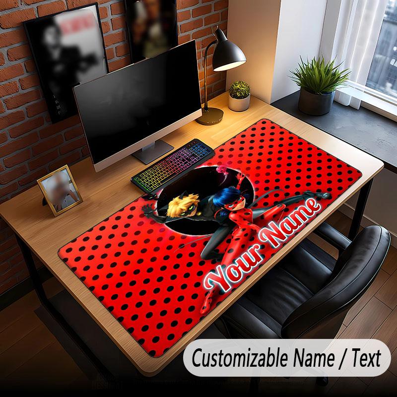 Benutzerdefinierter Name Text Großes Mauspads, Miraculous Ladybug Weiche Rutschfeste Verlängerte Schreibtischmatte Für Home Office