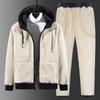 Winter Fleece Sets Men Trendy Casual Outfit's Tracksuit Hooded Plus Size Velvet Sweatshirt Middle-Aged & Elderly Warm Fleece Set