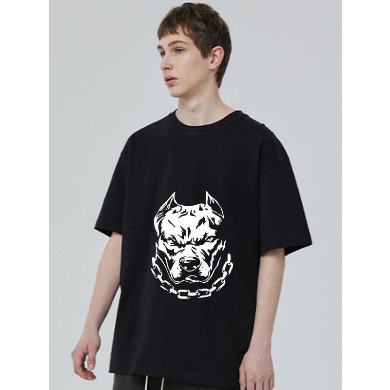 Black T Shirt with Pitbull Dog Chain Graphic for Casual Wear