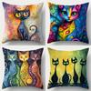 Whimsical Psychedelic Cat Pillow Covers, Colorful Swirl Pattern Cat Throw Pillow Cases, Playful Boho Home Decor Cushion Covers