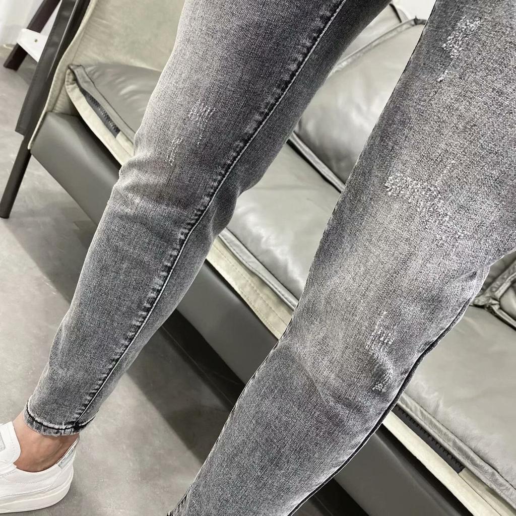 Trendy Nine Points Grey Stretch Summer Thin Section Jeans Men Tide Male Slim Small Leg Trousers
