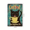 Poster Metalic Artă de Perete Pisică Vintage Imprimeu Cafea Decor Casă