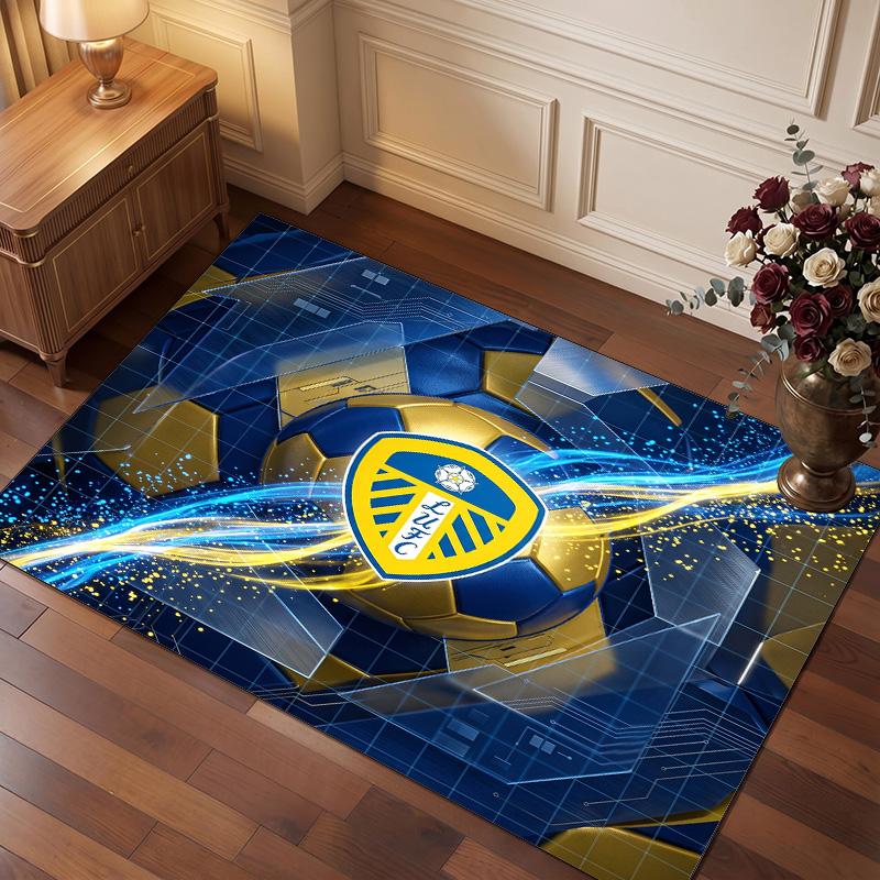 Dywan Welurowy Kryształowy z Nadrukiem Piłkarskim Leeds United, Komfortowy Chłonny Wodę Antypoślizgowy Dywanik Podłogowy Wewnętrzny