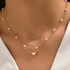 Retro Pearl Heart Pendant Necklace - Layered Alloy Chain for Women, European & American Style