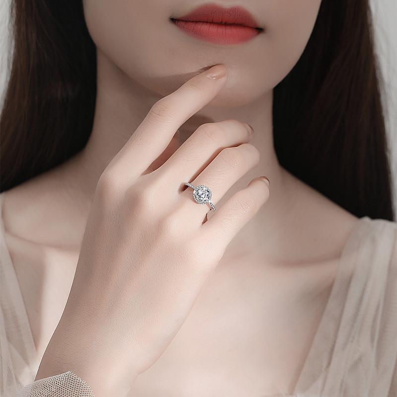 D Color 3ct Moissanite Ring Round Package Women's Ring Sterling Silver S925 Platinum Plated Silver Engagement Ring Wedding Ring Gift for Girlfriend