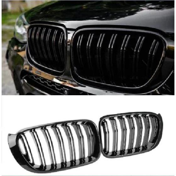 Vordere Nieren Doppelsteg-Kühlergrill Ersatz für BMW X3 X4 F25 F26 2014-2017 Rennsport-Grills Kühlergrills Glänzend Schwarz Zubehör