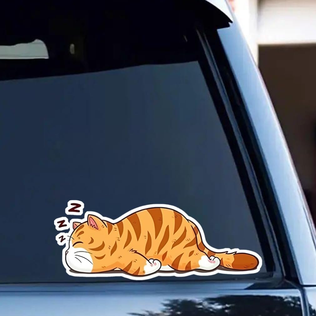 Set aus 3 15x7cm Schlafende Katze Wasserdichtes Vinyl Autoaufkleber Fenster Stoßstange Außendekoration Zubehör Kratzfester Aufkleber | #JP08