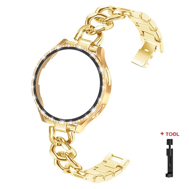 Bling Case+Bracelet for Samsung Galaxy Watch 7 6 5 4 40mm 44mm Metal Cowboy Chain Strap Screen Protector Galaxy Watch 4 5 6 Band