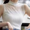 Fashion White Lace Casual Knitted Tank Tops Women Summer Vest Camisole High Neck Sleeveless Woman Tanks Camis Elegant Solid Office Lady Vests 24739