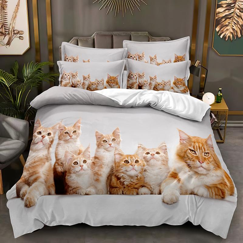 3D-Tier-bedrucktes Bettwäsche-Set, Daunen-Bettbezug mit Katze oder Hund, 2/3-teilig, Bettbezug für Kinder und Erwachsene, luxuriöse weiche Tagesdecke
