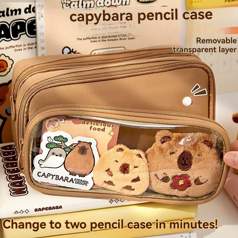 Capybara Pencil Case 10 Layers Multi-functional Pen Bag Detachable Large Capacity Stationery Storage Pouch