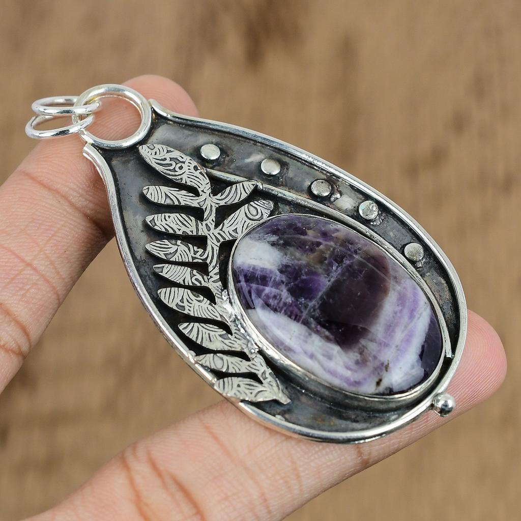 925 Silver Chevron Amethyst Gemstone Daughter Wedding Crown Chakra Boho Pendant