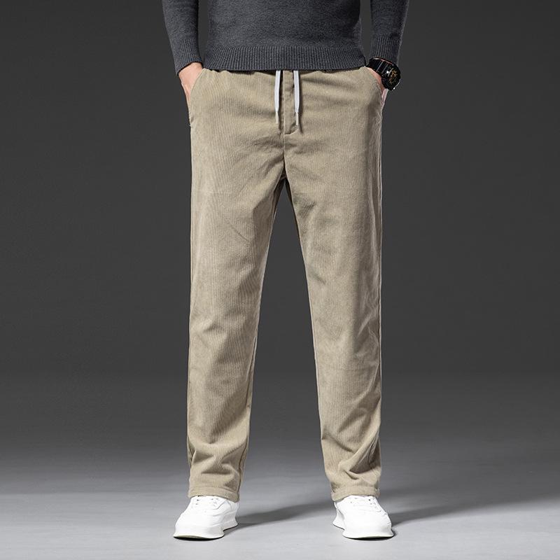 Men's Large Corduroy Straight-Leg Trousers - Solid, Versatile, Comfortable for Spring & Autumn