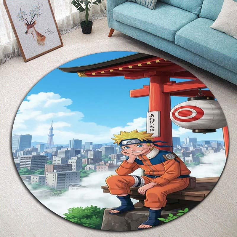 Naruto Uzumaki Akatsuki Printed Round Rug Soft Anti-Slip Carpet for Home Bedroom Living Room Gaming Room Dorm Decor
