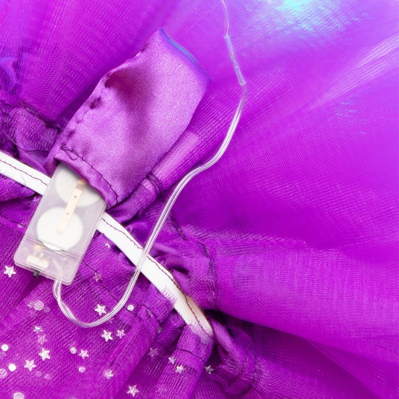 Girls Star Sequins Skirt With Neon Led Lights Multi-layer Mesh Tutu Skirt Elastic Waistband Pleated