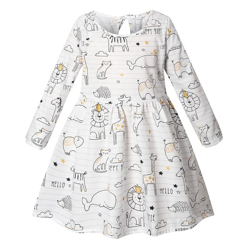 Kawaii Printed Kids Girls Long Sleeve Princess Dresses Floral Swing Party Prom Dresses