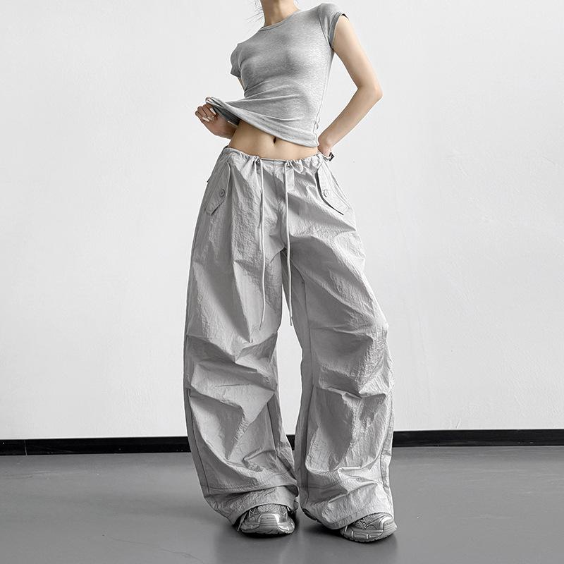 Women's Gray Wide-Leg Pants: 2026 Spring-Summer Casual, Loose, Slimming, Versatile Outdoor Work Pants