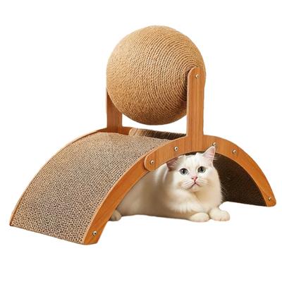 3 in 1 Katzenkratzbrett Katzen Pappe Kratzmatte mit Sisalball Holzrahmen Indoor