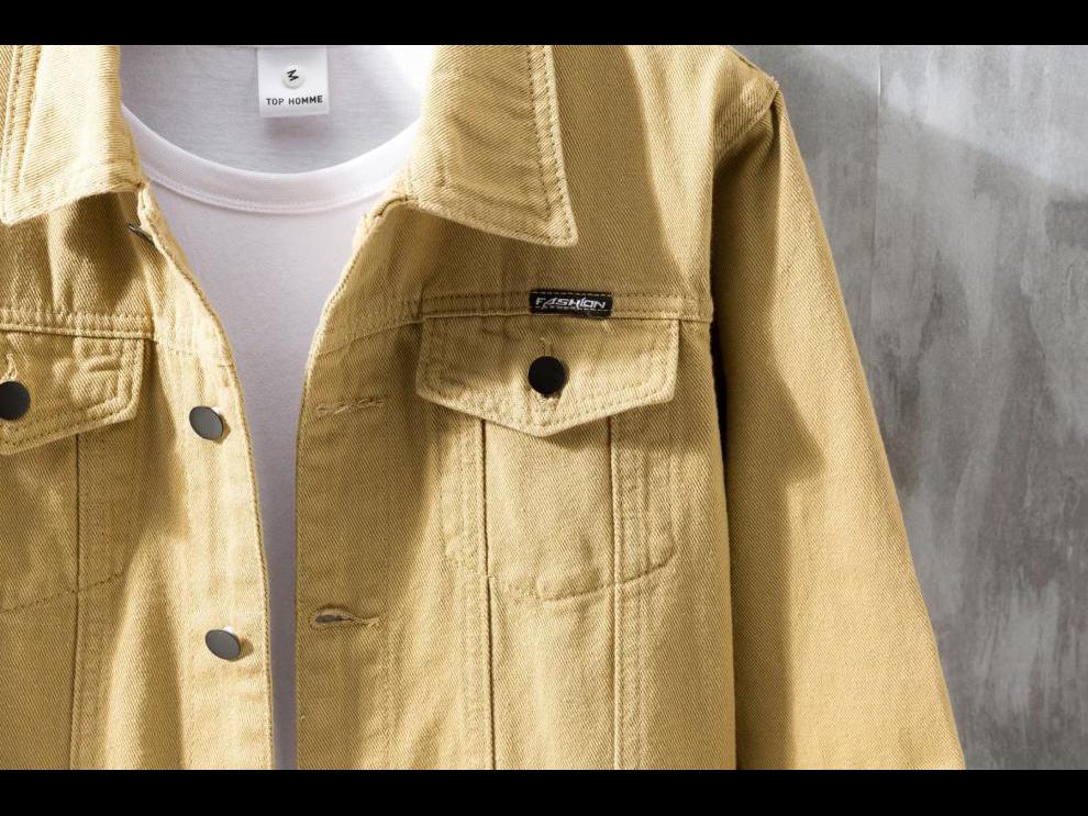 Pánska trendy pracovná bunda z japonského denimu: Voľný, viacvreckový, ležérny top na jar a jeseň.