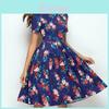 Summer Women Vintage A-line Dress Tunic With Long And Short Sleeve Floral Print