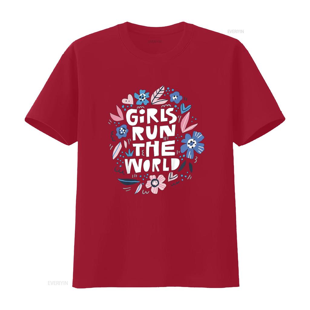 Girls Run The World T Shirt For Women And Kids Vintage Washed Versatile Homme Comfortable Stretched Soft Top For Everyday Wear