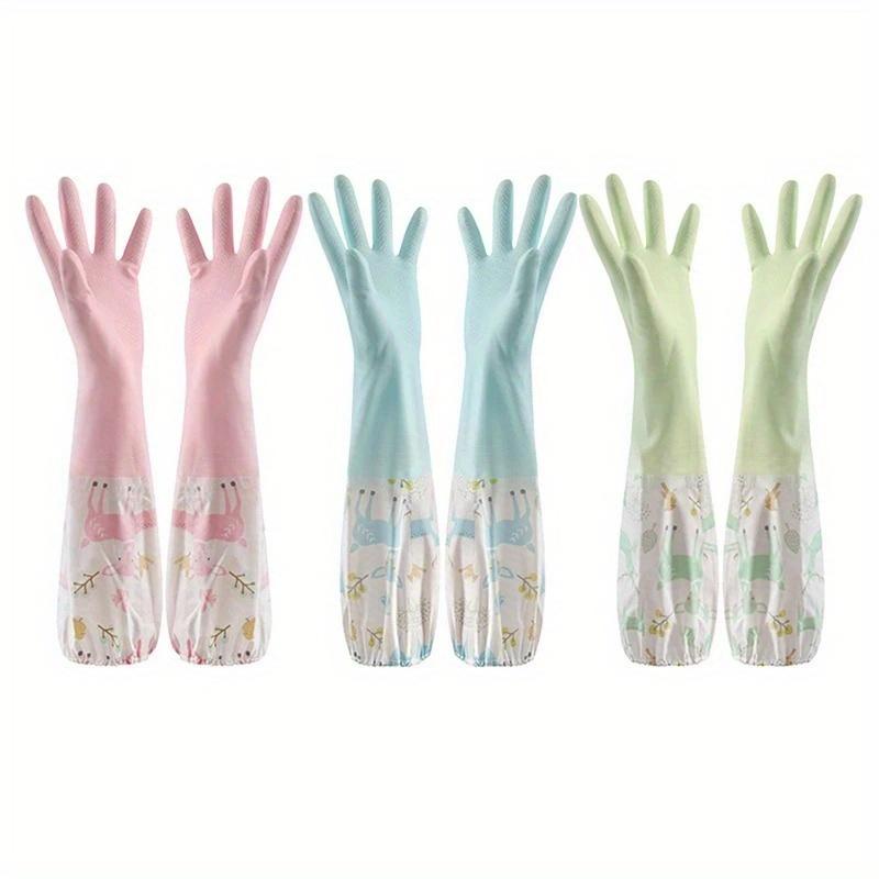 Dishwashing Gloves Chore Splicing Gloves Waterproof Gloves Plush Elastic Band Mouth Rubber Gloves