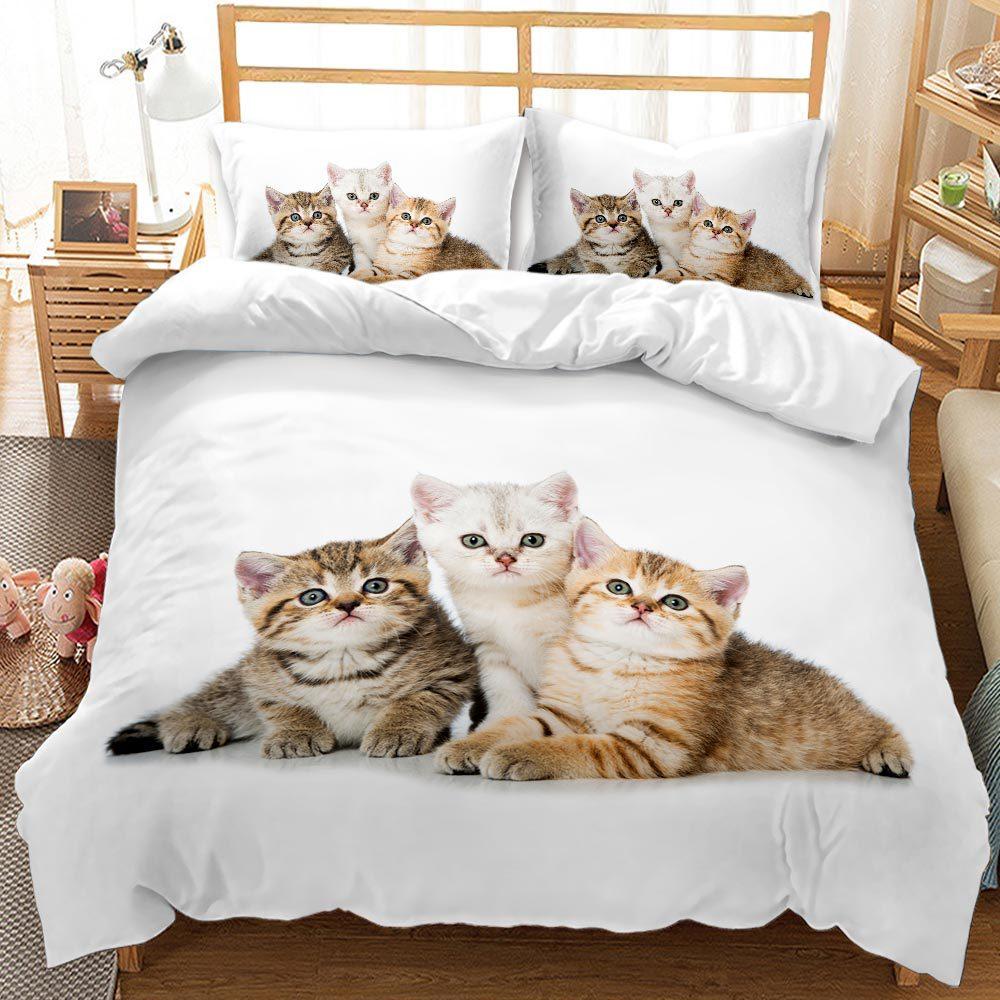 Katzen Bettbezug Set Für Jungen Mädchen Niedliches Tier Bedrucktes Bettwäsche Set Haustier Thema Bettdeckenbezug Haustier Tagesdecke Abdeckung Steppdeckenbezug Set