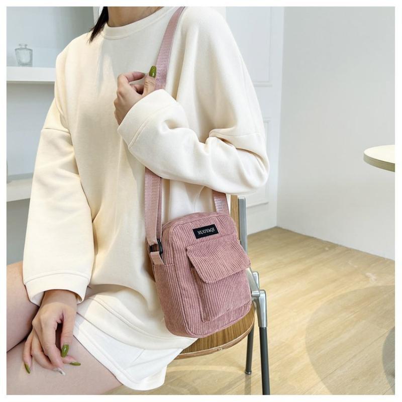 Damen-Schultertaschen aus Cord, gestreifte Stoff-Handtaschen, lässige Tragetasche mit Reißverschluss, Canvas-Umhängetasche, niedliche Einkaufstasche für Damen
