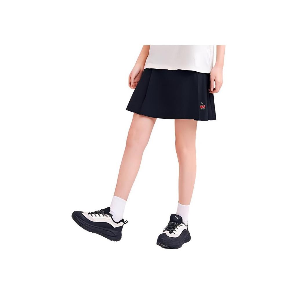 Anta X Kirsh Collaboration Life Series Solid Color Mid Waist Pleated Breathable Casual Skirt Women Skirts Black 162428207-2