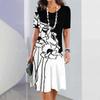 New Vintage Women's Dresses Floral Patchwork Printed Elegant Casual Short Sleeve Dress Y2k Loose Oversized Fashion Dress 2023