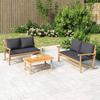 Vidaxl 3-Cz. Garden Furniture Set, Dark Grey Cushions, Bamboo
