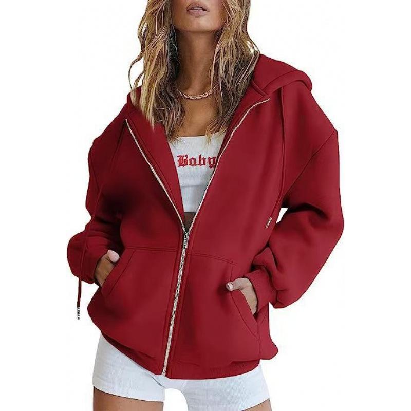 2025 Unisex Fleece Hooded Cardigan Sweatshirt - Solid Color Sports Top for Autumn/Winter