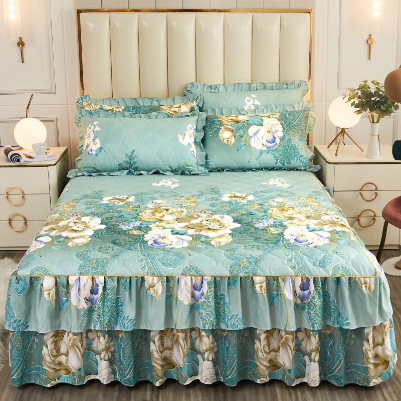 Korean-Style Quilted Lace Princess Bed Skirt – Thickened Silk Brushed Dustproof Bedspread