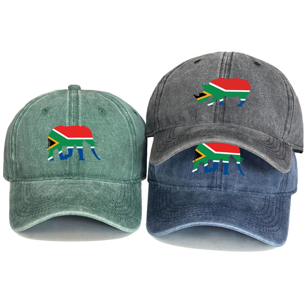 African Elephant Flags Print Adjustable Caps Rhinoceros Flags Washed Cotton Trucker Hat Inelastic Cotton Snapback Sun Hat