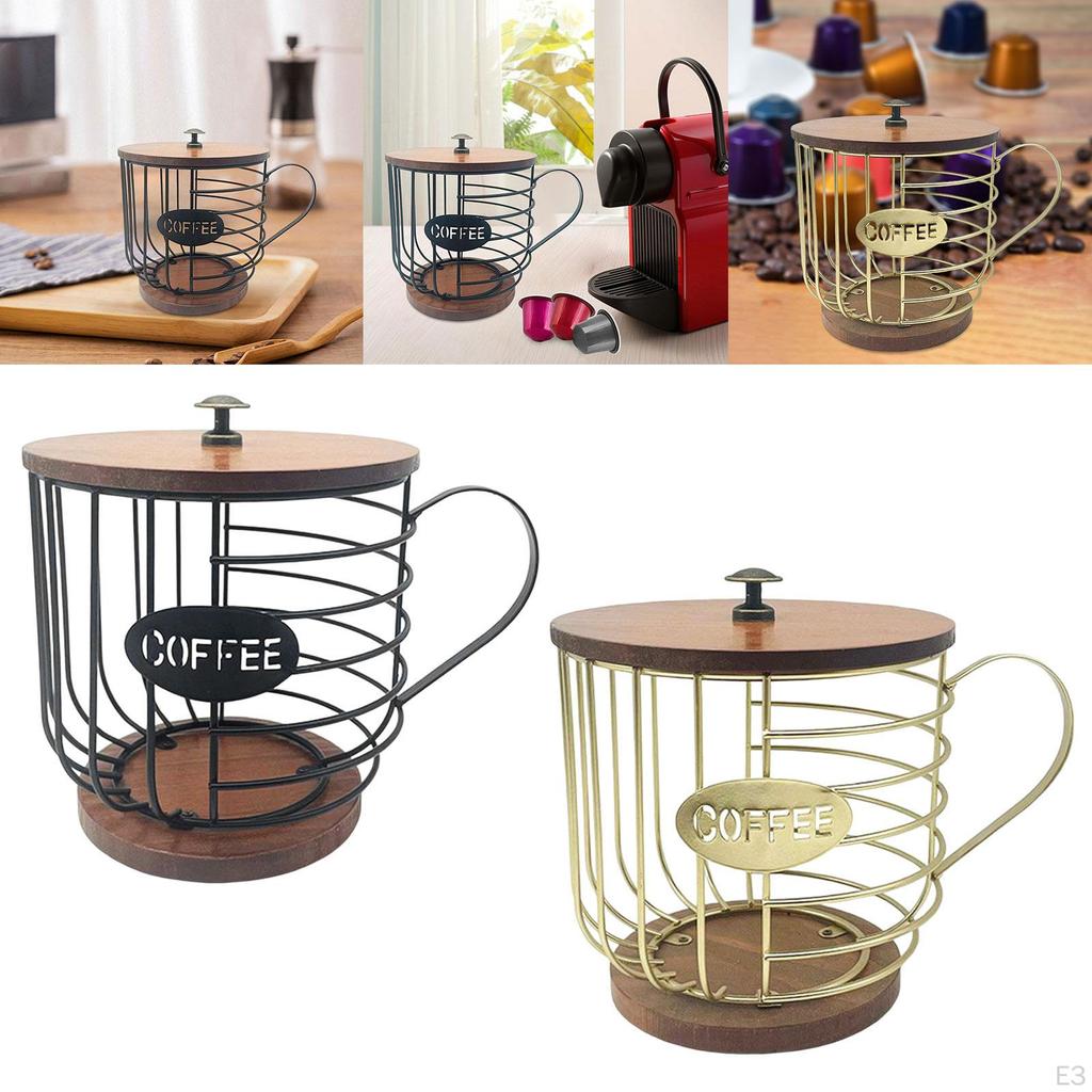 Coffee Pod Holder Capsule Storage Basket Organizer Cup with Lid Metal Large Capacity Wire