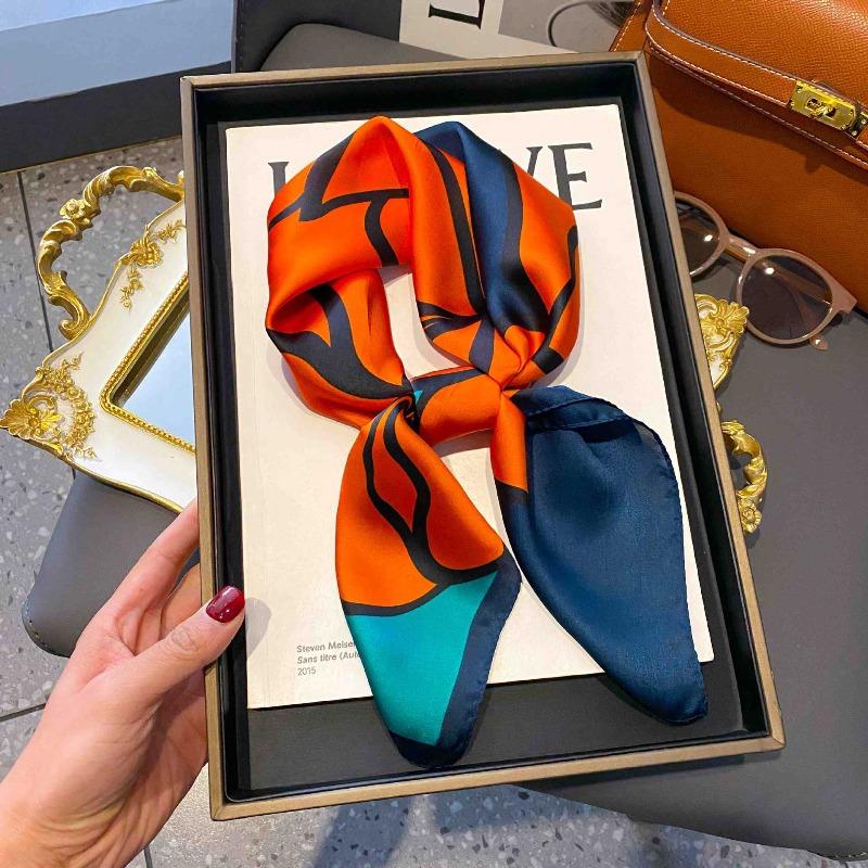 New Striped Silk Scarf Simulation Silk Small Square Scarf Simple Fashion Professional Scarf Silk Scarf Square Scarf High-end Matching