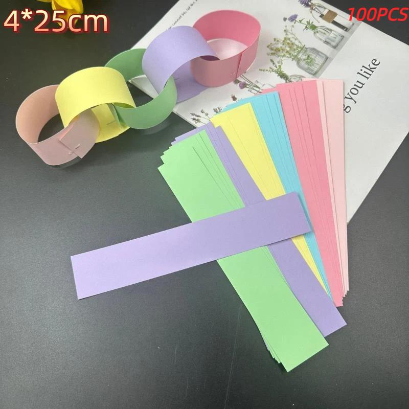 100 Stuks/Set Kleurrijke Papieren Ketting Slingers Strips Met Dubbelzijdig Plakband Doe-het-zelf Papieren Kettingen Voor Verjaardag Bruiloft Kinderfeest Decoratie