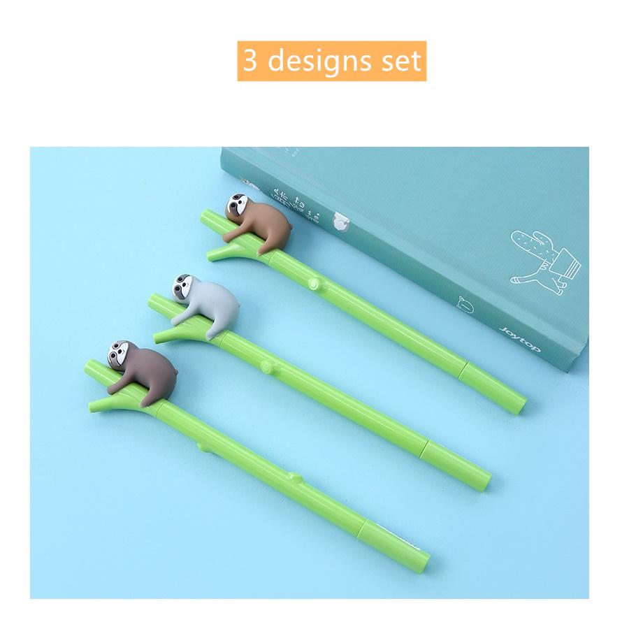 3pcs Cute Green Tree Lovely Sloth Pen Ballpoint Black Color Gel Ink Pens for Writing School