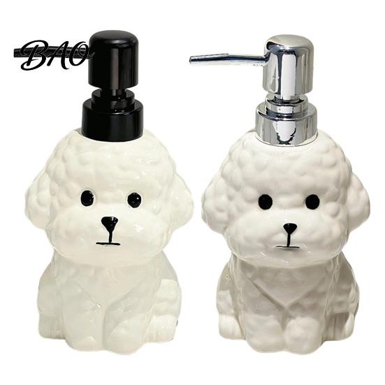 Cartoon Dog Lotion Pump 400ML Ceramic Soap Dispenser with Plastic Pump, Puppy Shape Refillable Liquid Bottle Hand Container, Empty Shower Gel