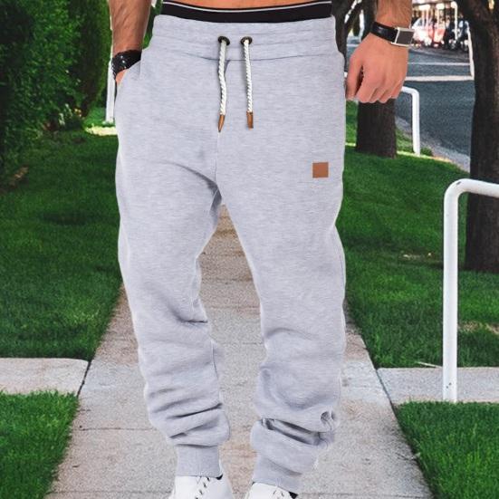 Men Sports Pants Drawstring Elastic Waist Solid Color Pockets Soft Breathable Stretchy Ankle-banded Men Jogging Gym Trousers