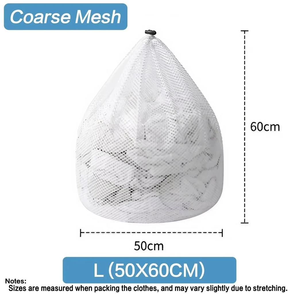 1PC Large Laundry Wash Bag – Drawstring Fine & Coarse Mesh, 4 Sizes Durable Washing Net for Clothes, Jeans, Blankets