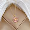 Collier avec pendentif fleur en zircon synthétique rose pour femme