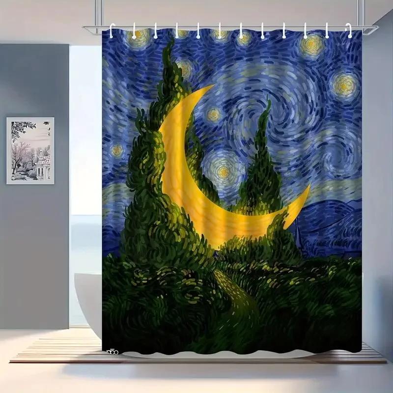 Rideau de douche étoilé de Vincent Van Gogh lavable à la main en tissu polyester imperméable Design artistique Rideau de douche pour salle de bain